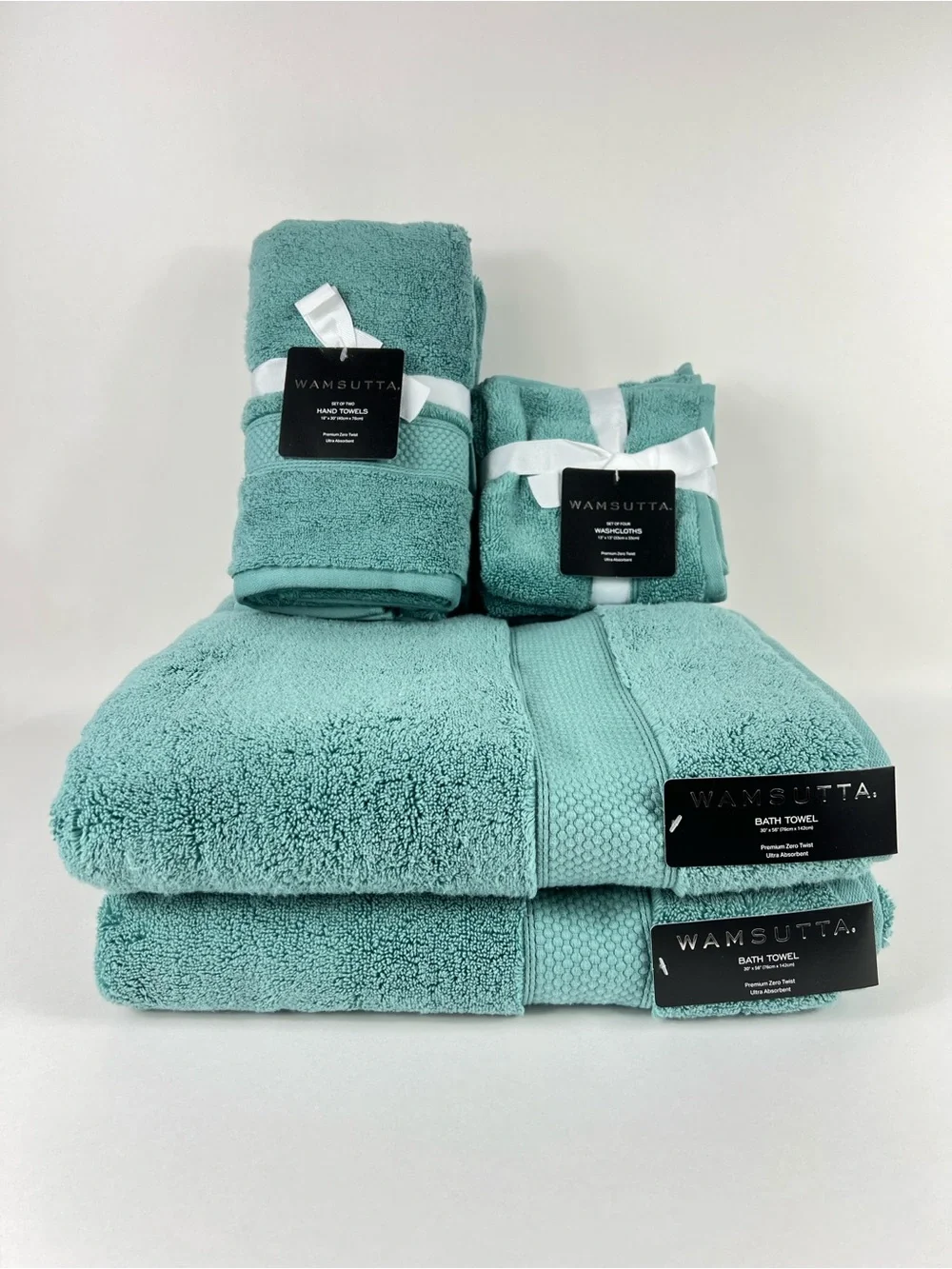 Wamsutta Bath Towel Set Teal Blue Premium Zero Twist Cotton Plush 8 Pc Set NEW